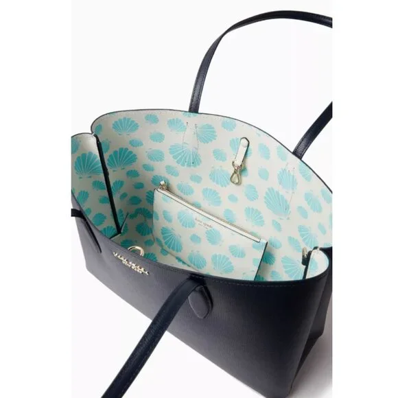 Kate Spade All Day Large Tote Blue Seashell Pop Leather Wristlet Shoulder Bag - Picture 2 of 11